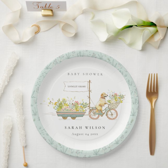 Assiettes En Carton Baby shower Floral Golden Retriever cultivé locale (Mariage)
