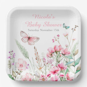 Assiettes En Carton Baby shower floral papillon rose printanier