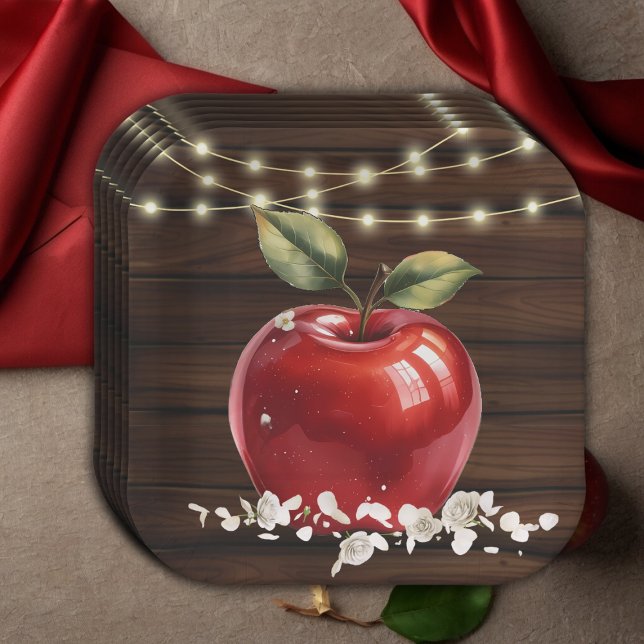 Assiettes En Carton Baby shower Floral Pomme Rouge rustique (Créateur téléchargé)