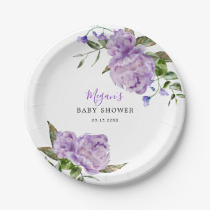 Assiettes En Carton Baby shower Floral pourpre