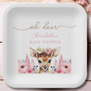 Assiettes En Carton Baby shower Floral Rose de cerf de bois sur mesure