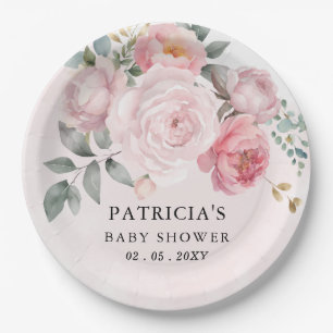 Assiettes En Carton Baby shower floral rose moderne