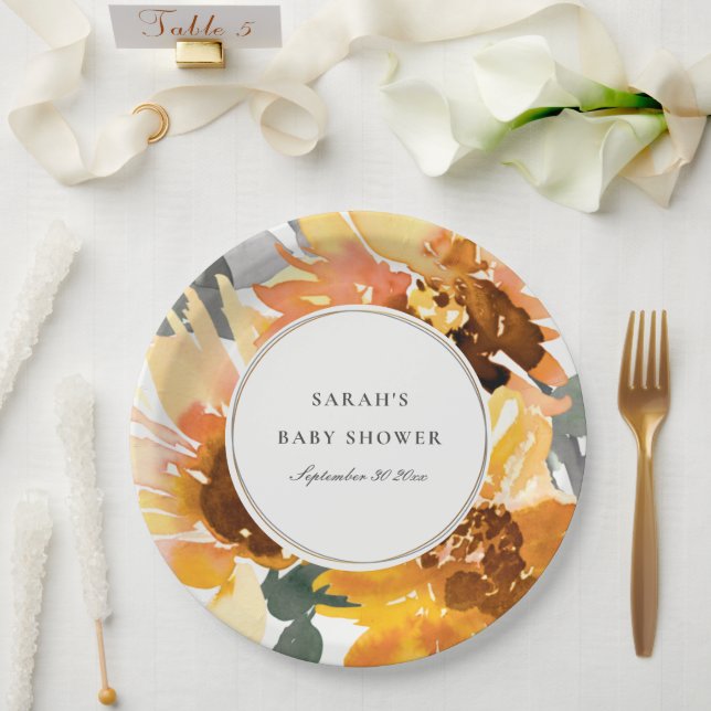 Assiettes En Carton Baby shower floral rustique de tournesol (Mariage)