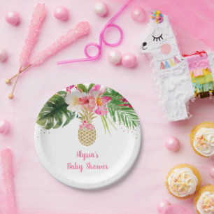 Assiettes En Carton Baby shower floral tropical à ananas