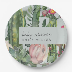 ASSIETTES EN CARTON BABY SHOWER FLORALE DU DÉSERT FLORAL DE ROSE GRIS