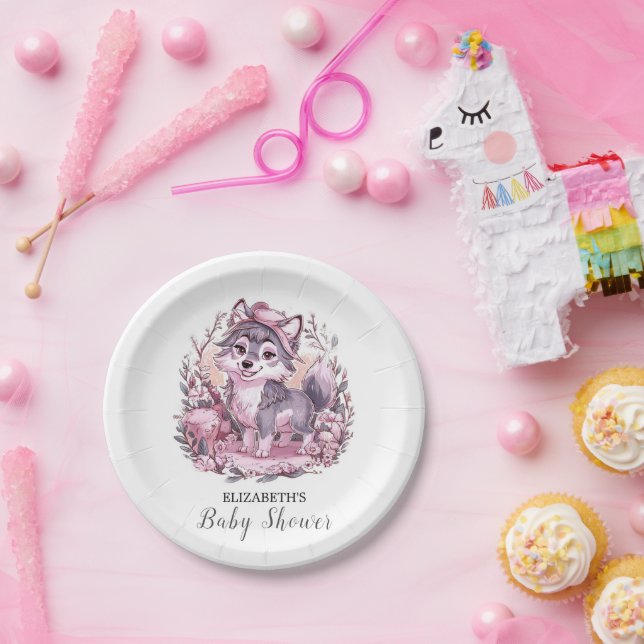 Assiettes En Carton Baby shower Forest Pastel Wolf (Fête)