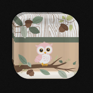 Assiettes En Carton Baby shower forestier de la chouette rose