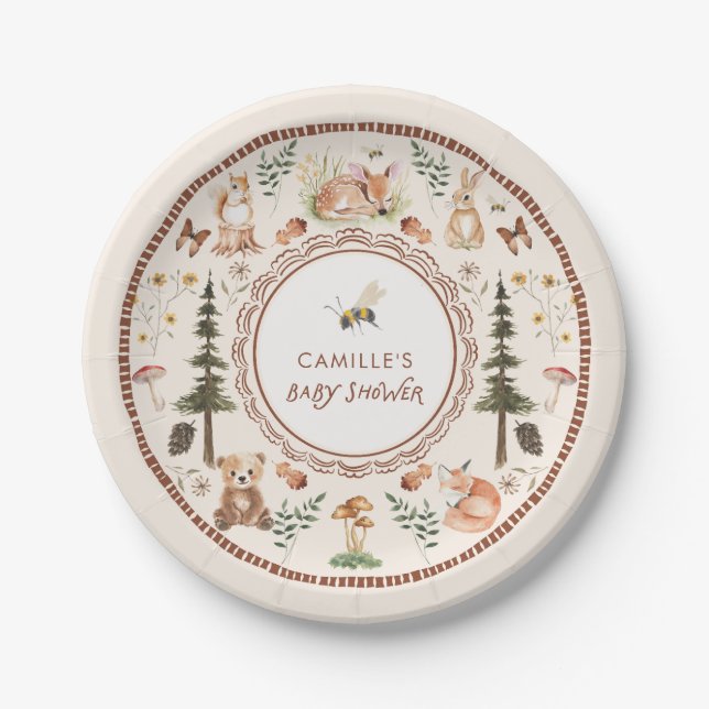 Assiettes En Carton Baby shower forestier rustique (Devant)