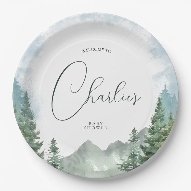 Assiettes En Carton Baby shower forestier Watercolor (Devant)