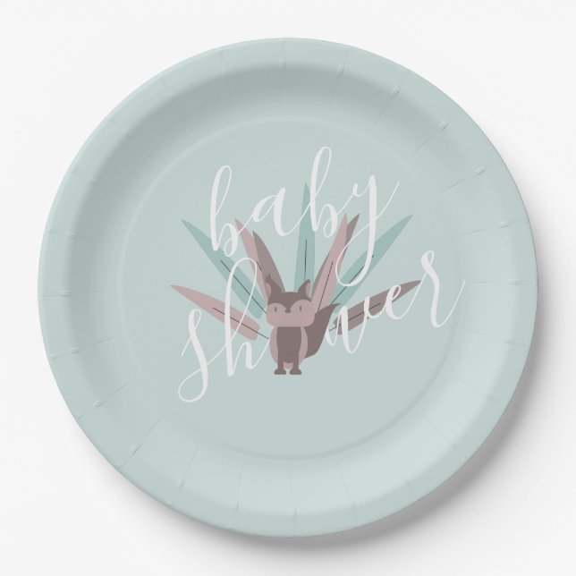 Assiettes En Carton Baby shower Fox Plumes de Bohême (Devant)