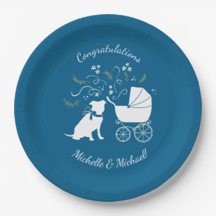 Assiettes En Carton Baby shower français de Bulldog Frenchie Blue
