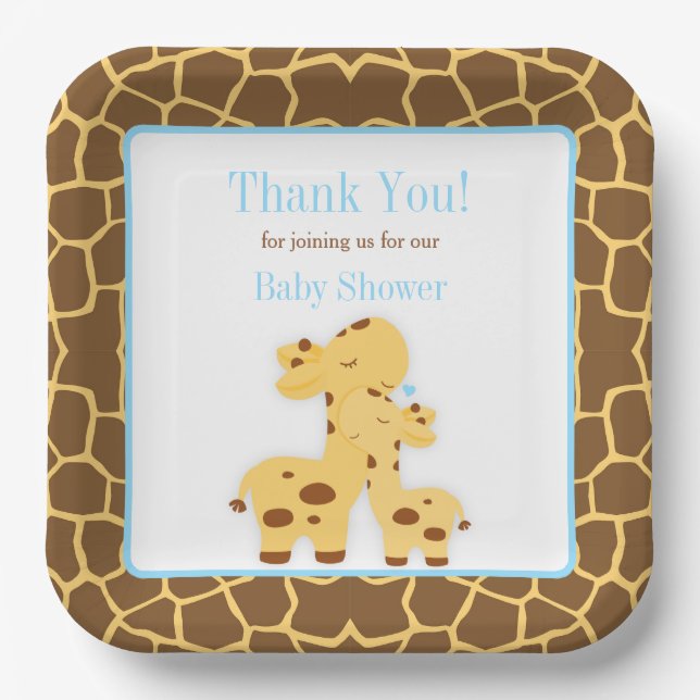 Assiettes En Carton Baby shower Garçon bleu Giraffe (Recto)