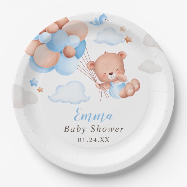 Assiettes En Carton Baby shower Garçon Teddy Bear (Devant)