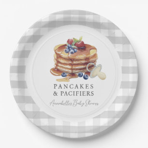 Assiettes En Carton Baby Shower Gingham Gris Pancakes & Tétines
