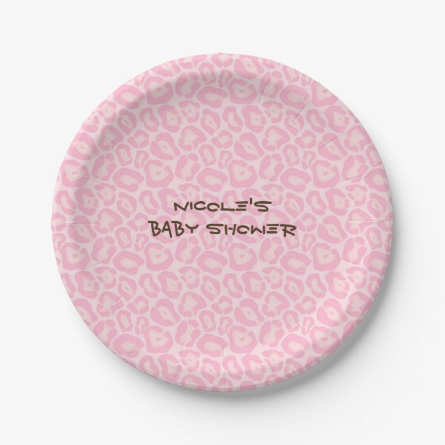 Assiettes En Carton Baby shower Girls Pink Safari Cheetah Leopard (Devant)