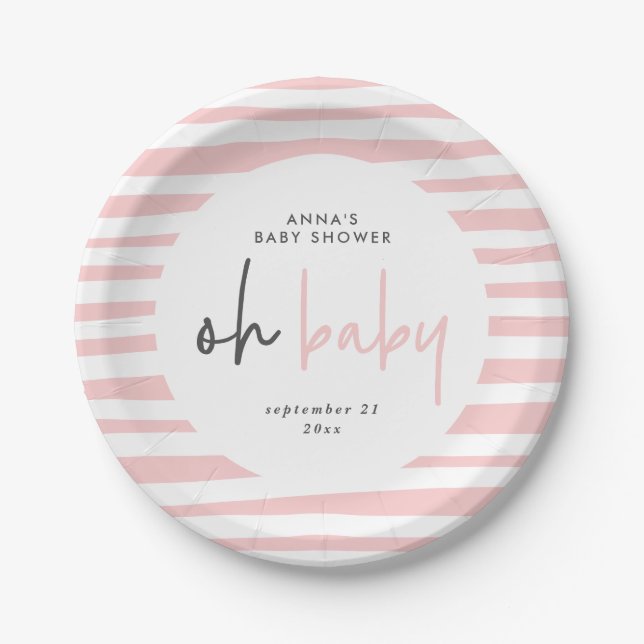 Assiettes En Carton baby shower girly rose typographie moderne unique (Devant)