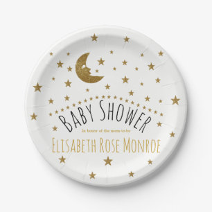 Assiettes En Carton Baby shower Gold Moon et Stars
