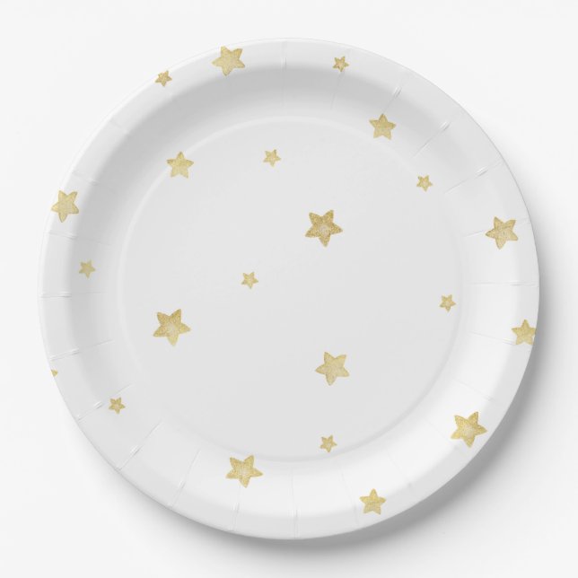 Assiettes En Carton Baby shower Gold Stars (Devant)