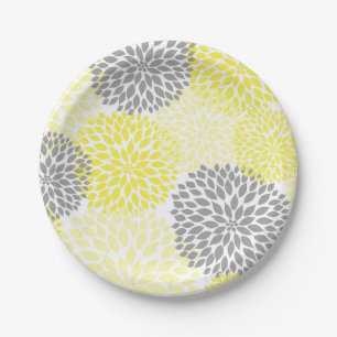 Assiettes En Carton Baby shower gris jaune / Plaque nuptiale