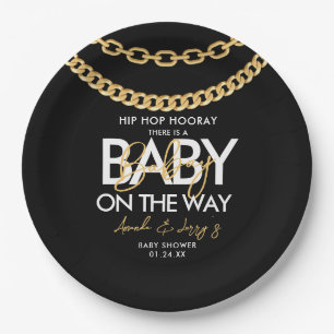 Assiettes En Carton Baby shower Hip hop noir et or