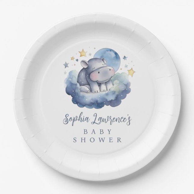 Assiettes En Carton Baby shower Hippo bébé mignon (Devant)