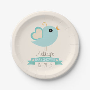 Assiettes En Carton Baby shower Inséparable Retro Robin's Egg Blue