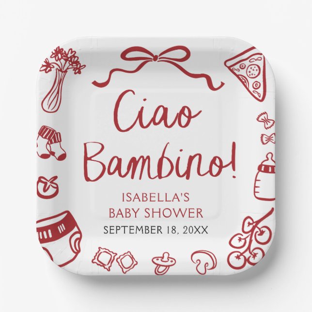 Assiettes En Carton Baby shower Italien Pizza Ciao Bambino (Recto)