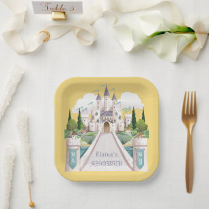 Assiettes En Carton Baby shower Jaune Illustré Storybook Castle