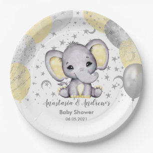 Assiettes En Carton Baby shower jaune mignon Eléphant Ballons Papier P