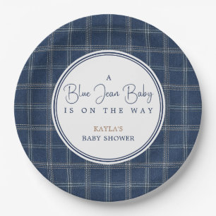 Assiettes En Carton Baby Shower Jean Bleu Plaid Marine Prépa