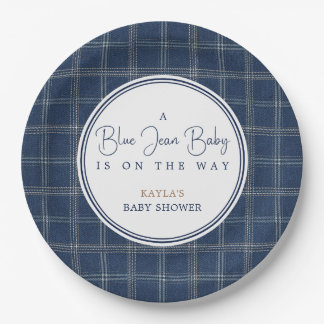 Assiettes En Carton Baby Shower Jean Bleu Plaid Marine Prépa