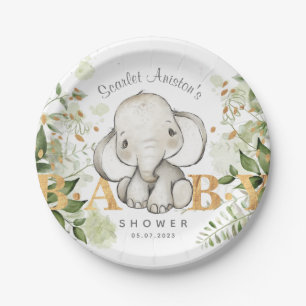Assiettes En Carton Baby shower Jolie végétation des éléphants