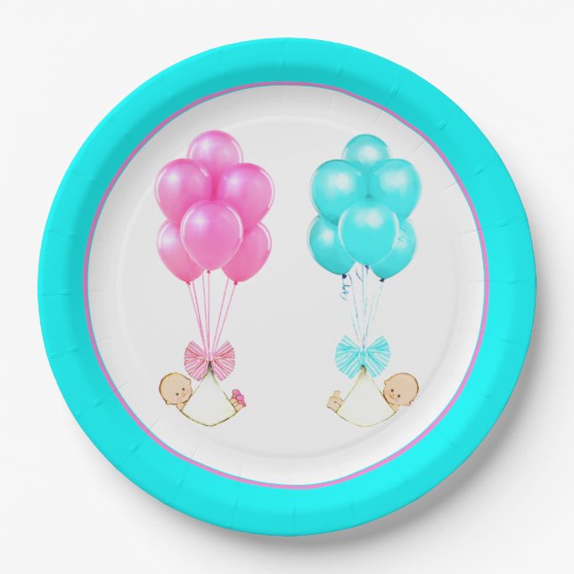 Assiettes En Carton Baby shower jumeaux (Devant)