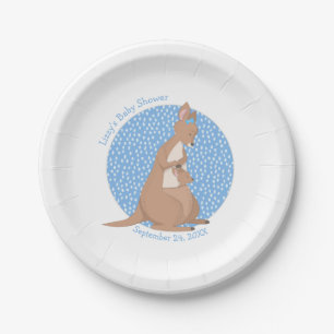 Assiettes En Carton Baby shower Kangaroo Tan et Motif bleu