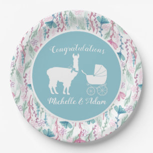 Assiettes En Carton Baby Shower Lama Mignon Garçon Bleu