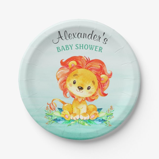 Assiettes En Carton Baby shower Lion aquarelle (Devant)