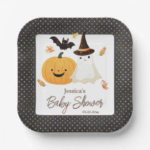 Assiettes En Carton Baby shower Little Boo Halloween Pollka Dot