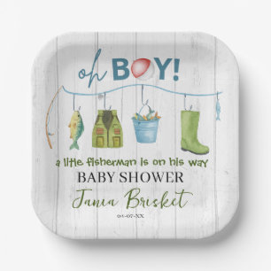 Assiettes En Carton Baby Shower Little Fisherman sur le Chemin à l'Aqu