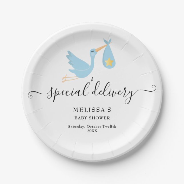 Assiettes En Carton Baby shower Livraison spéciale Stork Star Sprinkl (Devant)