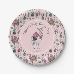 Assiettes En Carton Baby shower   Llama rose   Plaque de papier