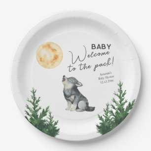 Assiettes En Carton Baby Shower Loup à l'aquarelle 