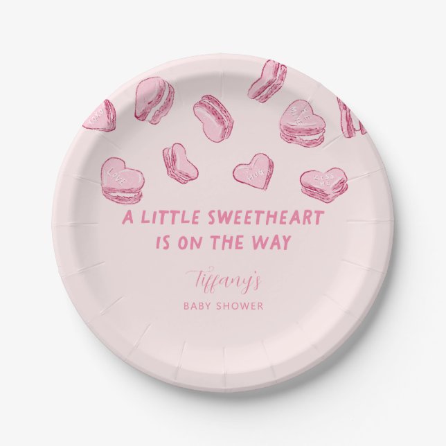 Assiettes En Carton Baby shower Macarons petit coeur rose amoureux (Devant)