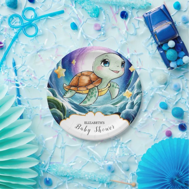 Assiettes En Carton Baby shower Magique de tortue marine (Fête)
