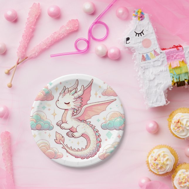 Assiettes En Carton Baby shower Majestic Adorable Dragon (Fête)