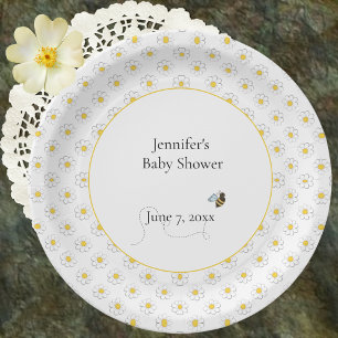 Assiettes En Carton Baby-Shower Maman-à-l'Abeille Blanc