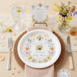 Assiettes En Carton Baby-Shower « Maman abeille » à l'aquarelle vintag