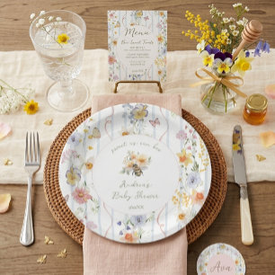 Assiettes En Carton Baby-Shower Maman Abeille à l'Aquarelle Vintage