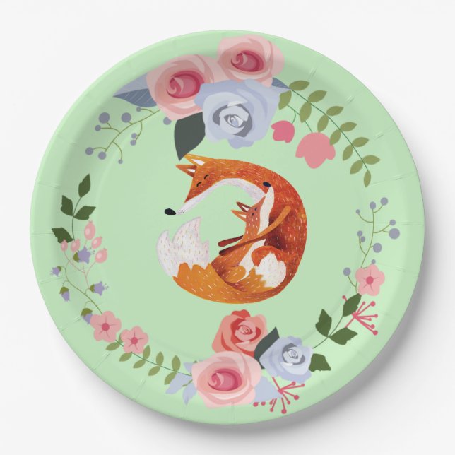 Assiettes En Carton Baby shower Maman Et Baby Fox (Devant)