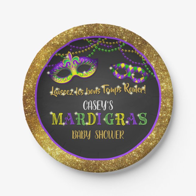 Assiettes En Carton Baby shower Mardi Gras (Or) (Devant)