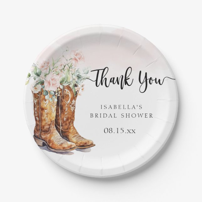 Assiettes En Carton Baby Shower Mariage Boots & Bubbly  (Devant)